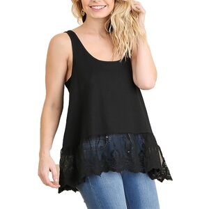 Umgee Womens Lace Trim Tank Top S Black Crochet‎ Festival Bohemian Casual